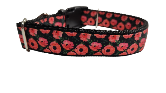 Red Poppy Flowers Nylon Dog Collar