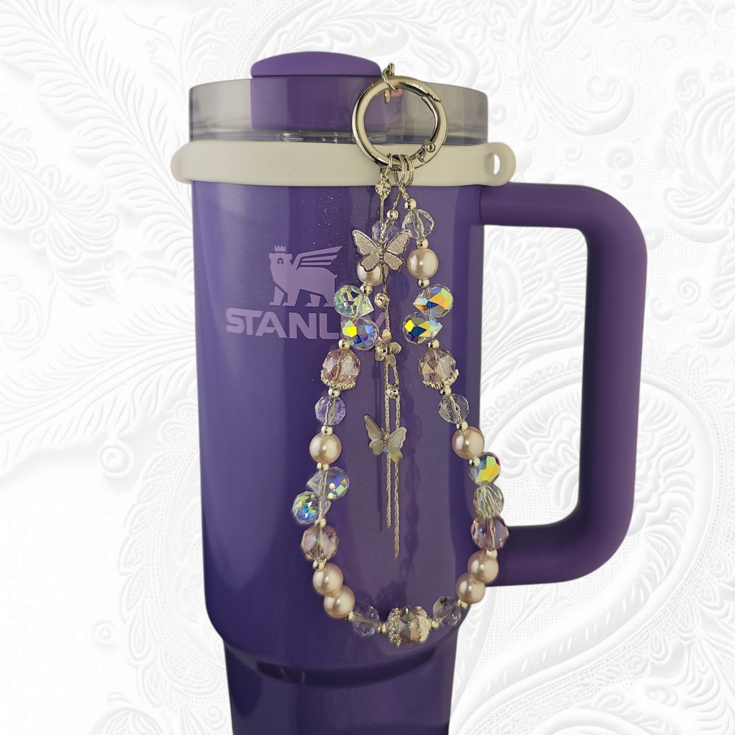 Deluxe Butterfly Beaded Tumbler Charm Necklace  - Pink
