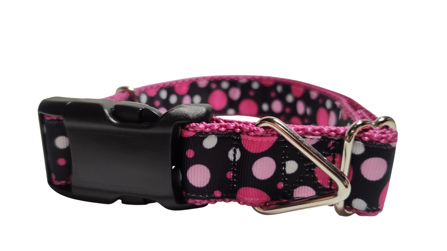 Pink Polka Dots Pattern Nylon Dog Collar