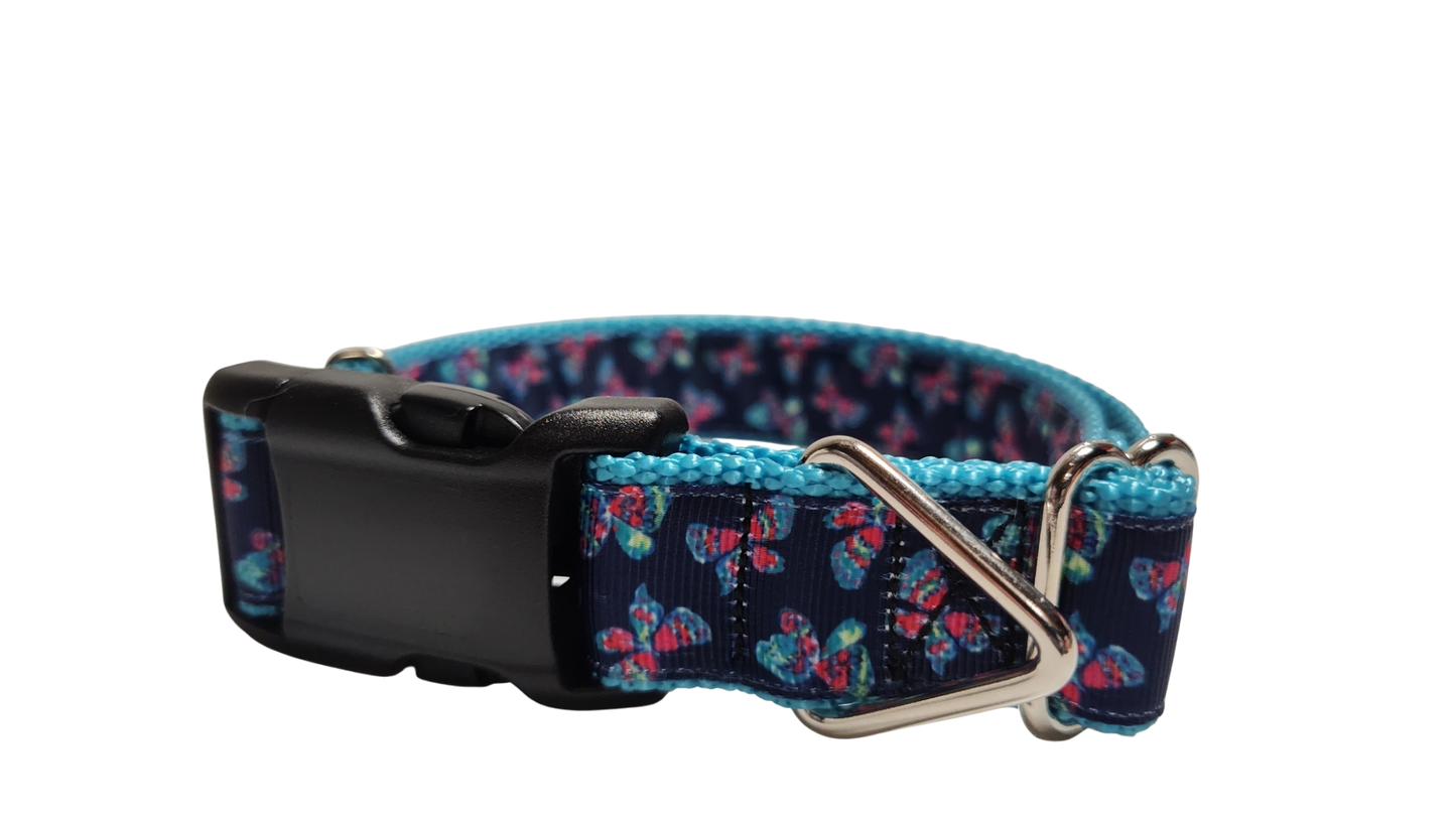 Pink and Blue Butterflies Nylon Dog Collar