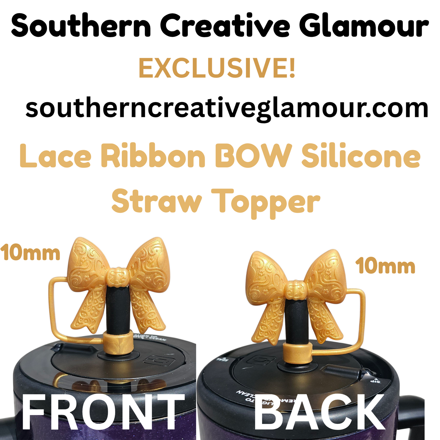 Lace Princess BOW 3D Silicone Straw Topper  - Sizzling Pink Shimmer