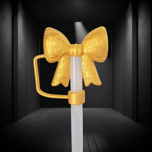 Lace Princess BOW 3D Silicone Straw Topper  - Gold Shimmer