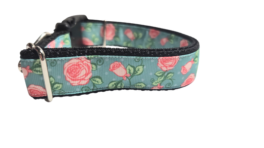 Roses on Blue Nylon Dog Collar