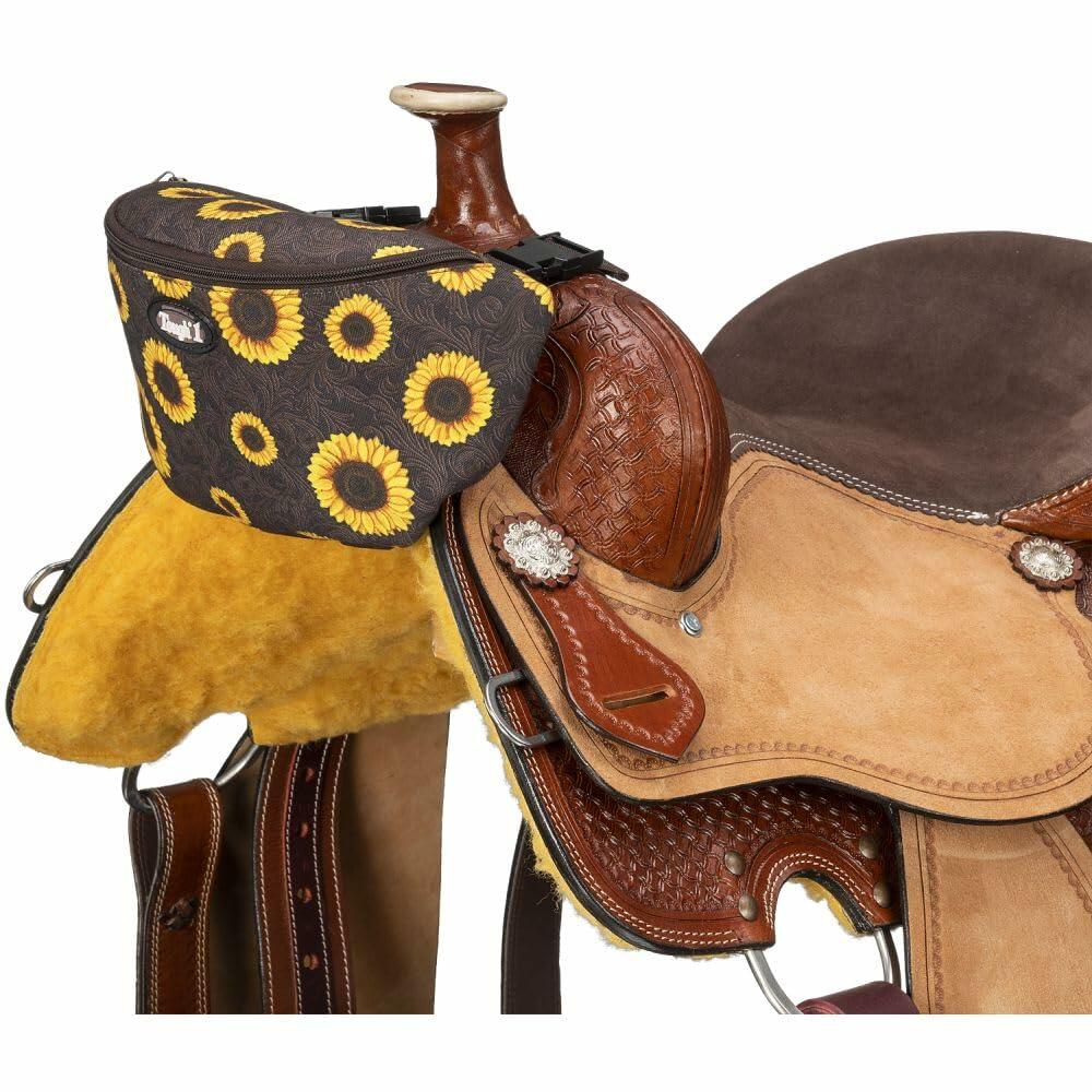 Tough1 Sunflower Tooled Saddle Pouch – Clip-On Saddle Bag for Riders On the Go