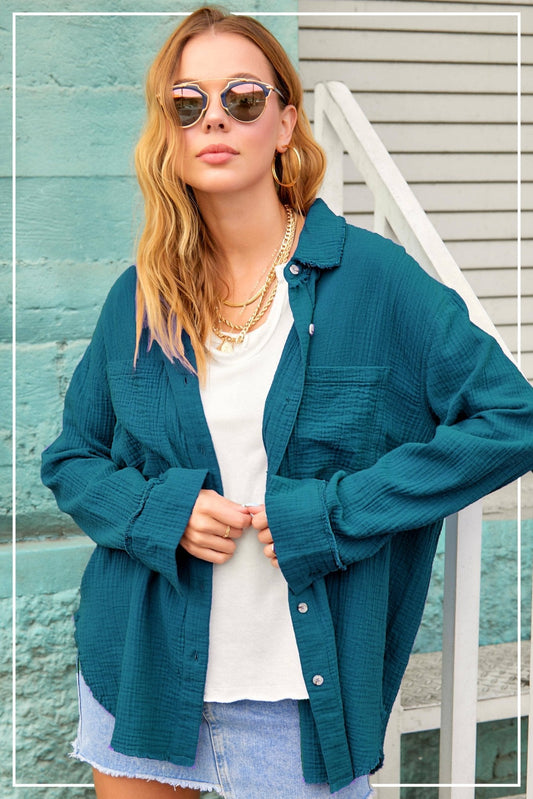 Soft Washed Crinkled Button-Down Shirts - small remaining