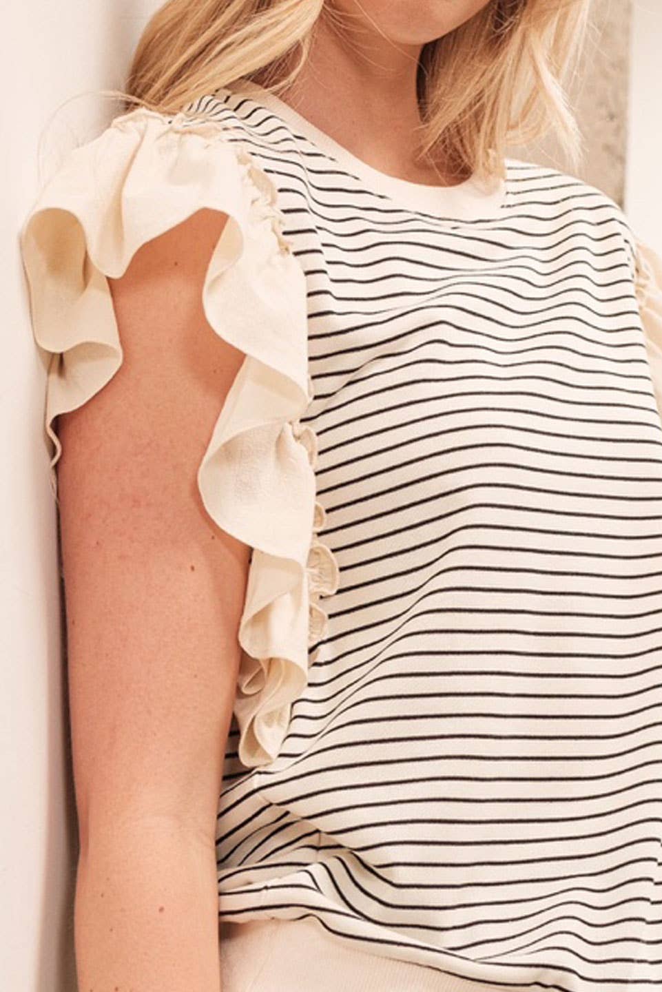 Striped Contrast Ruffle Detail Sleeveless Top