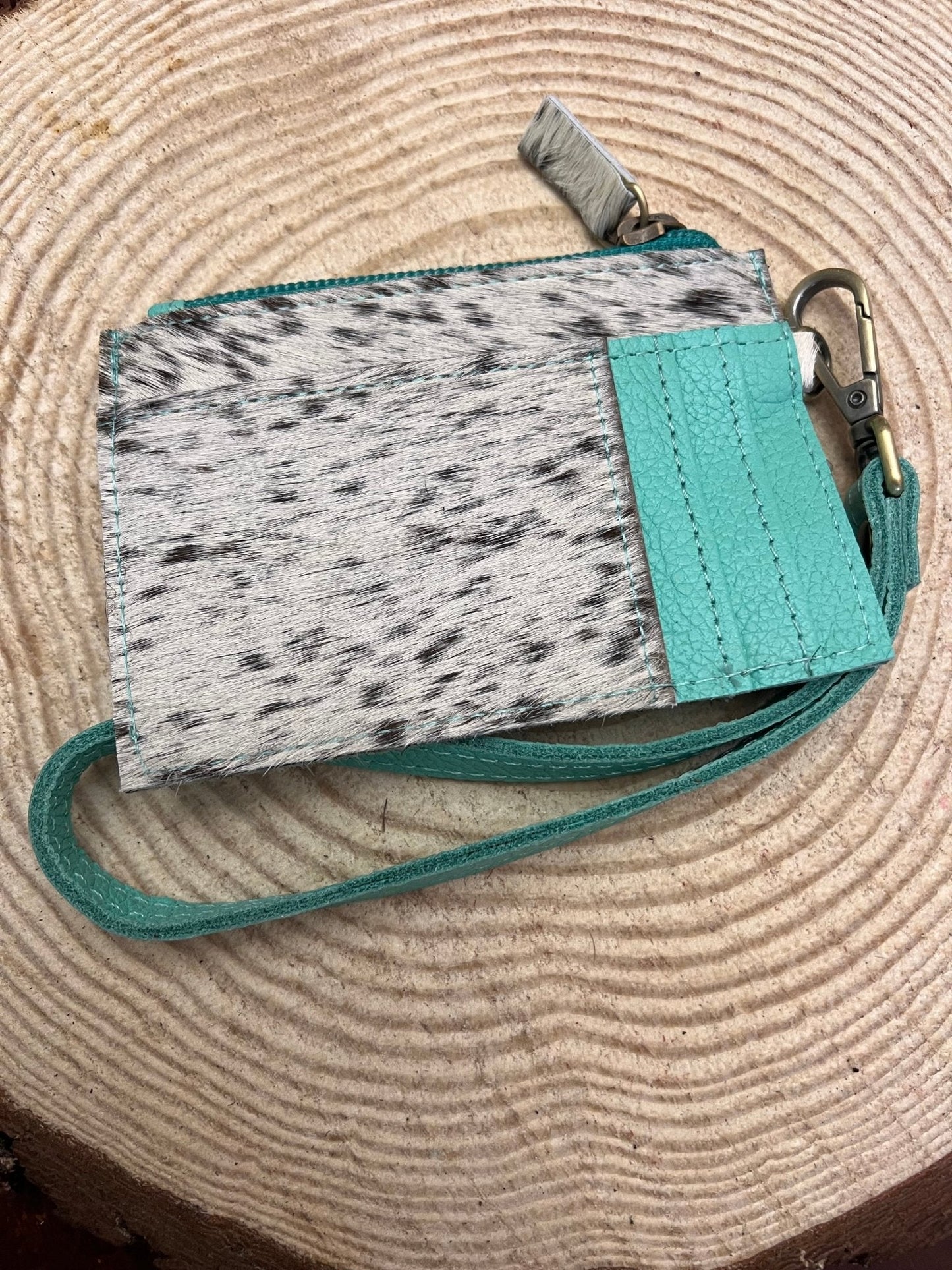 Turquoise & Cowhide Wristlet