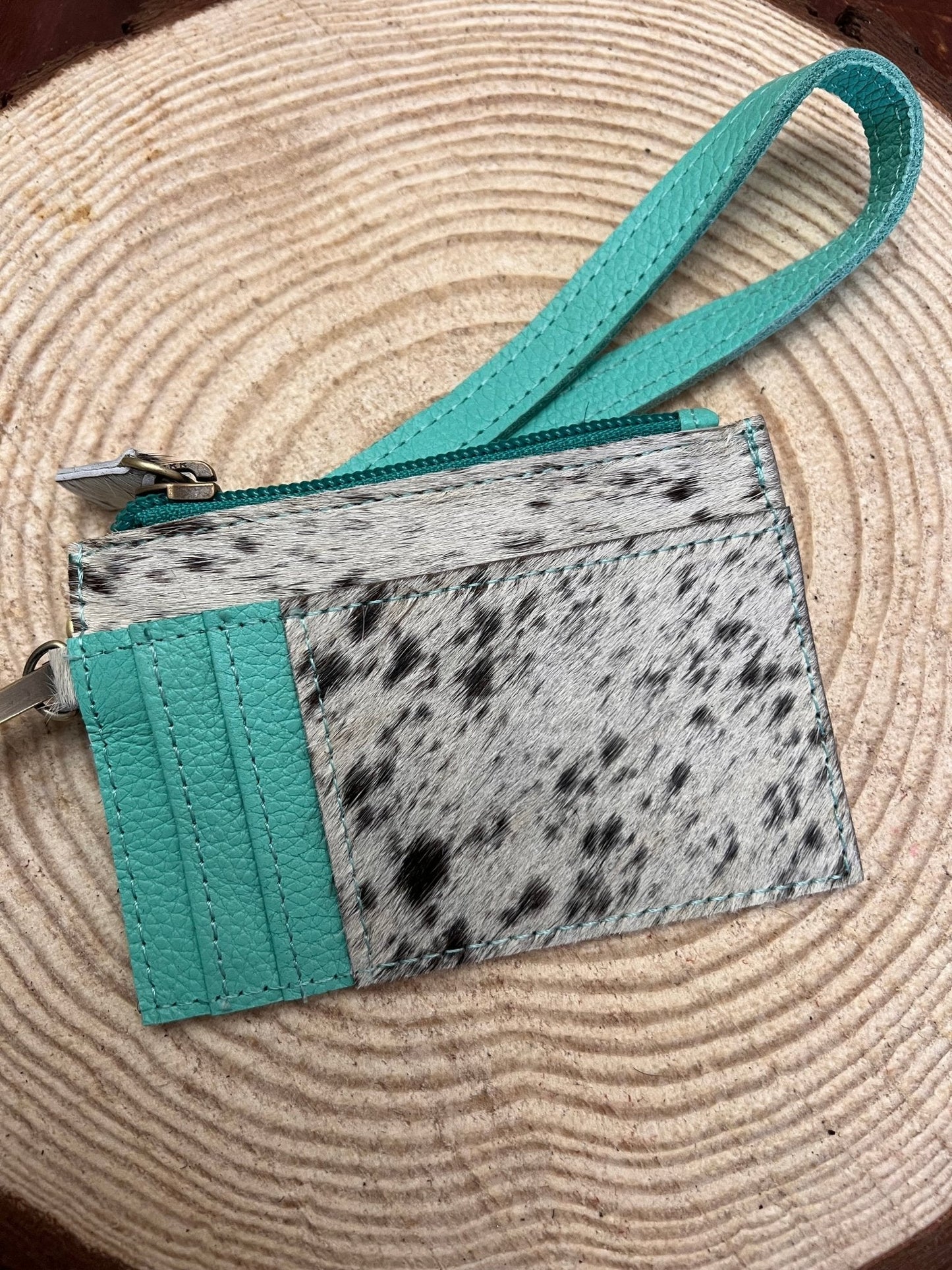 Turquoise & Cowhide Wristlet