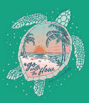 Turtle Go With The Flow - Beach - Adult T-Shirt - Southernology