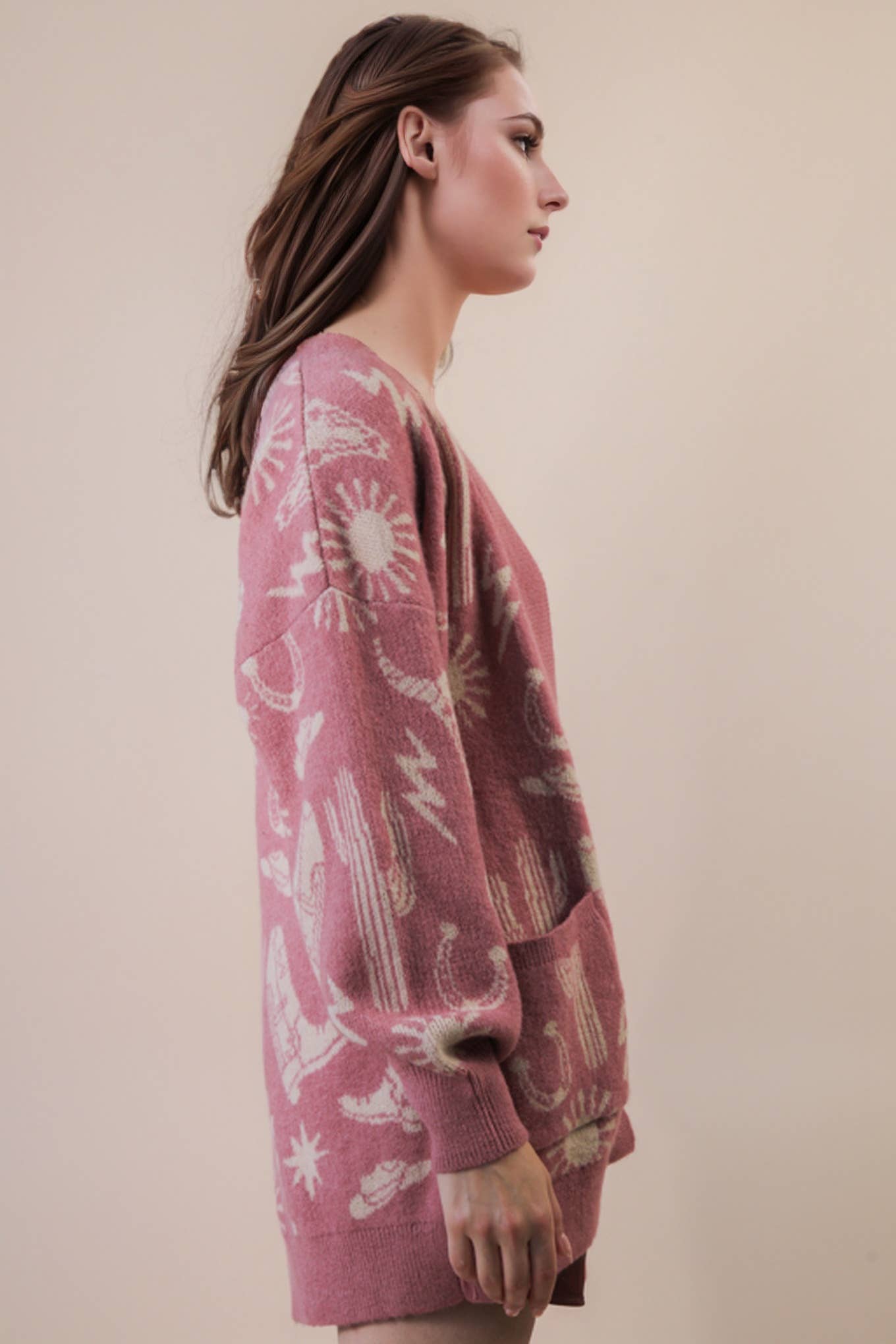 Western Graphic Knit Sweater Cardigan