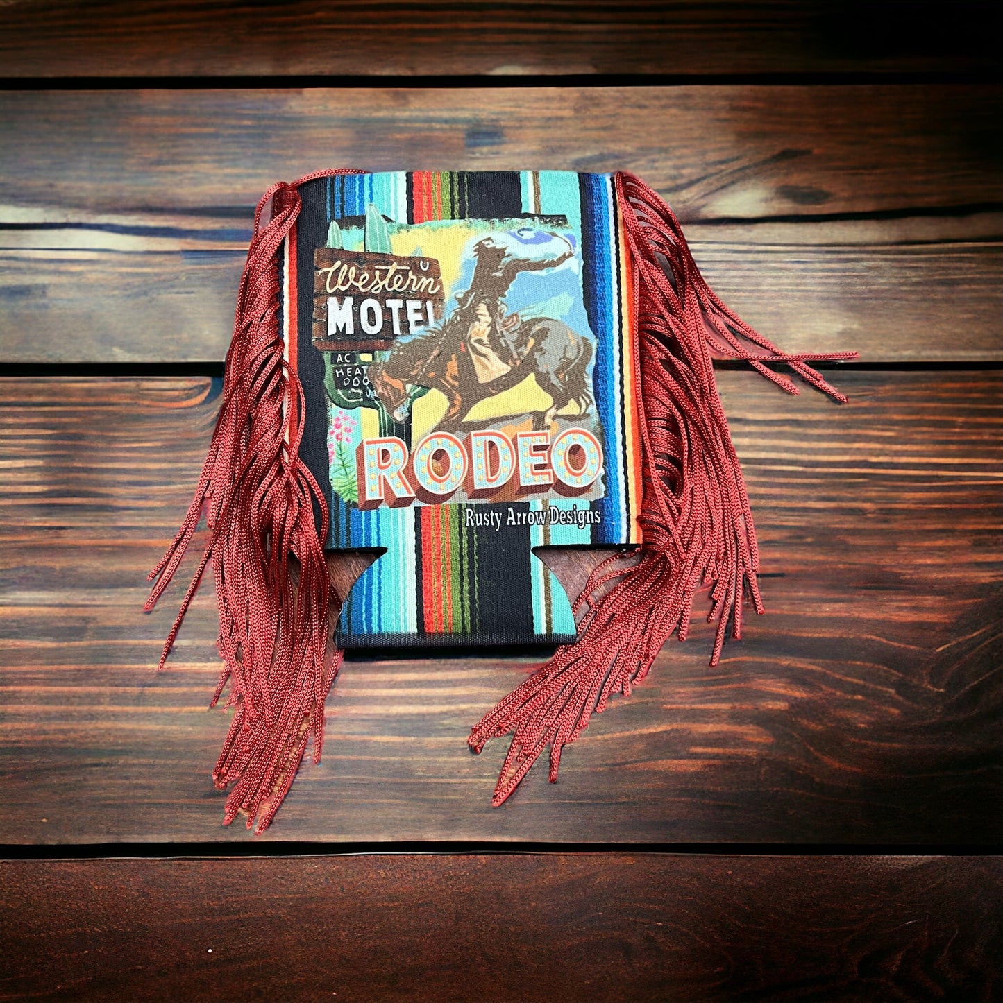 Western Motel Rodeo Fringe Koozie