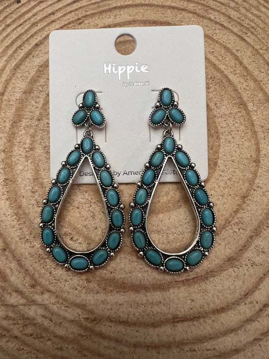 Western Teardrop Faux Turquoise earrings - 2 1/2 inch drop