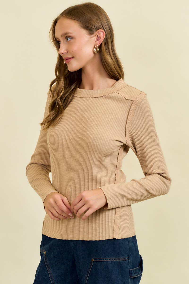 Western Yoke Ribbed Long sleeved Tee