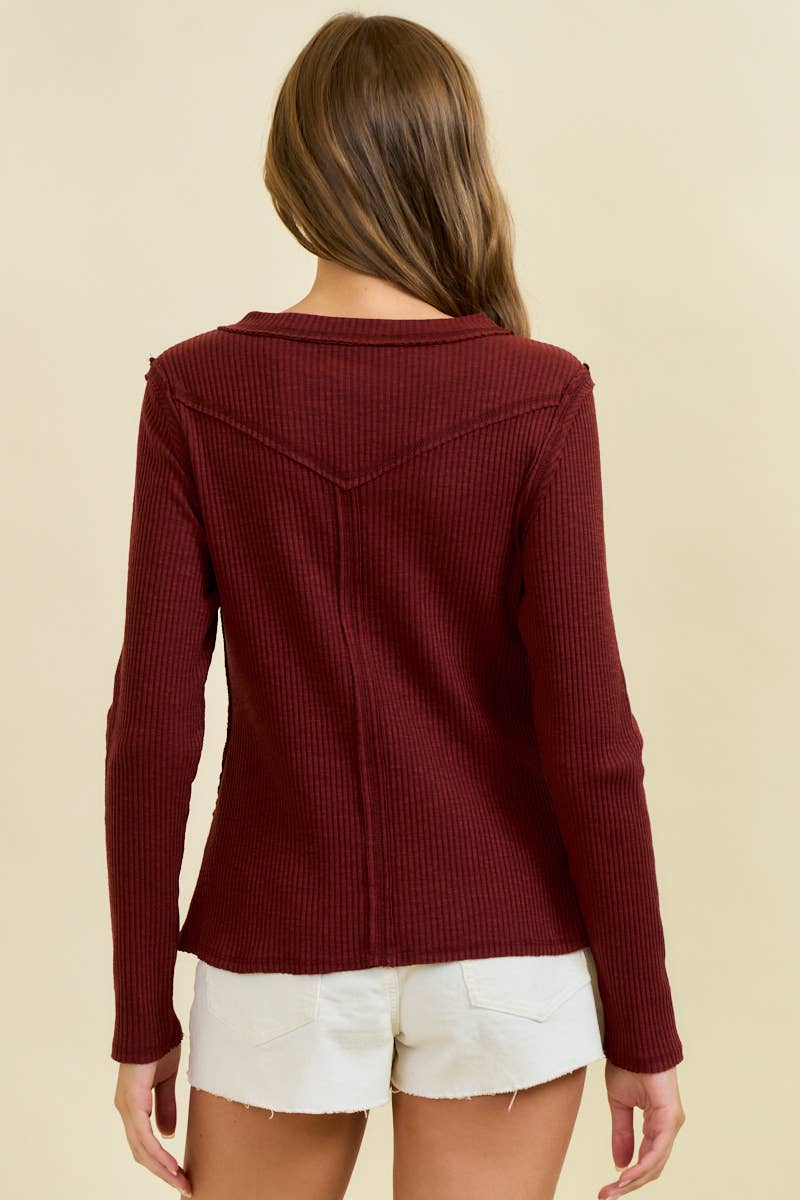 Western Yoke Ribbed Long sleeved Tee