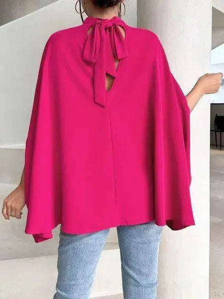 Women's Oversize Smock Neck Knot Back Batwing Sleeve Blouse Shirt Top HY69E4ZBQD
